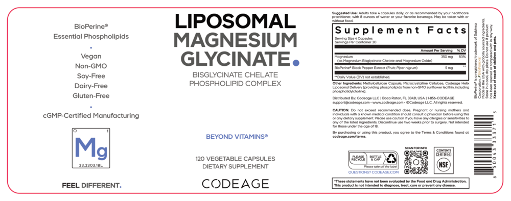 Liposomal Magnesium Glycinate, 120 Capsules