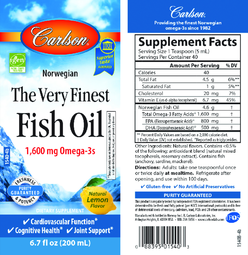 Norwegian The Very Finest Fish Oil, 1600 mg Omega-3s, Lemon Flavor, 6.7 Fl Oz (200 mL) Liquid