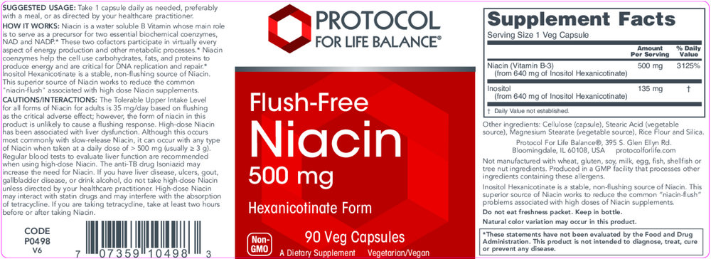 Flush-Free Niacin 500mg, 90 Capsules , Brand_Protocol for Life Balance capsules Form_Capsules Requires Consultation Size_90 Capsules