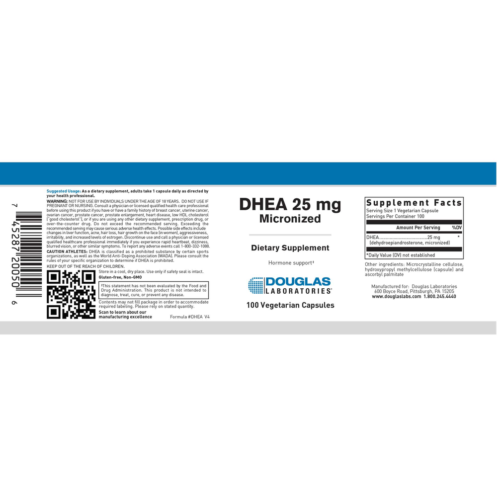 DHEA 25mg (Micronized), 100 Capsules