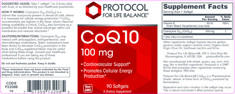 CoQ10 100mg, 90 Softgel Capsules , Brand_Protocol for Life Balance Form_Softgels Requires Consultation Size_90 Softgel Capsules softgels