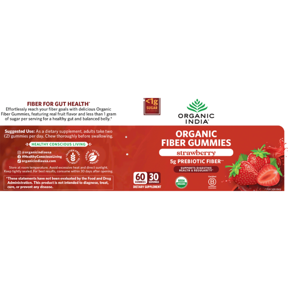 Organic Fiber Gummies, Strawberry, 60 gummies , Ayurveda Brand_Organic India Form_Gummies