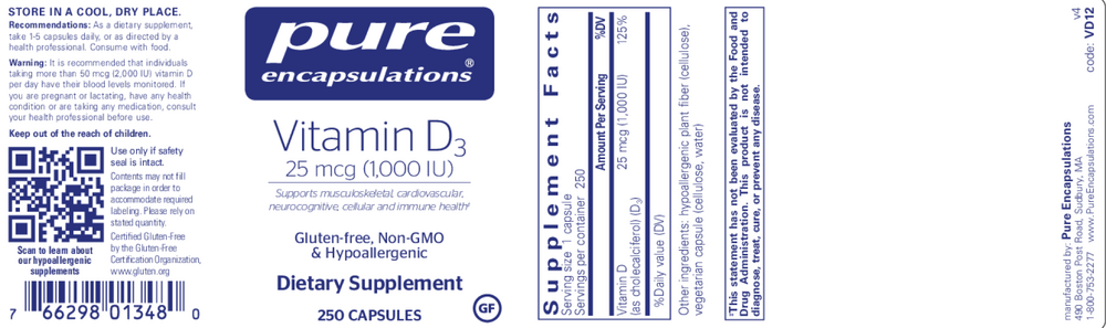 Vitamin D3 25 mcg (1,000 IU) , Pure
