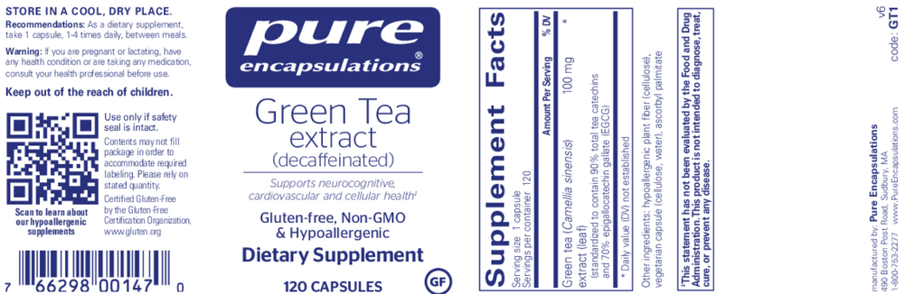 Green Tea Extract (decaffeinated), 120 Capsules , Brand_Pure Encapsulations caps Form_Capsules Not Emersons Size_120 Caps