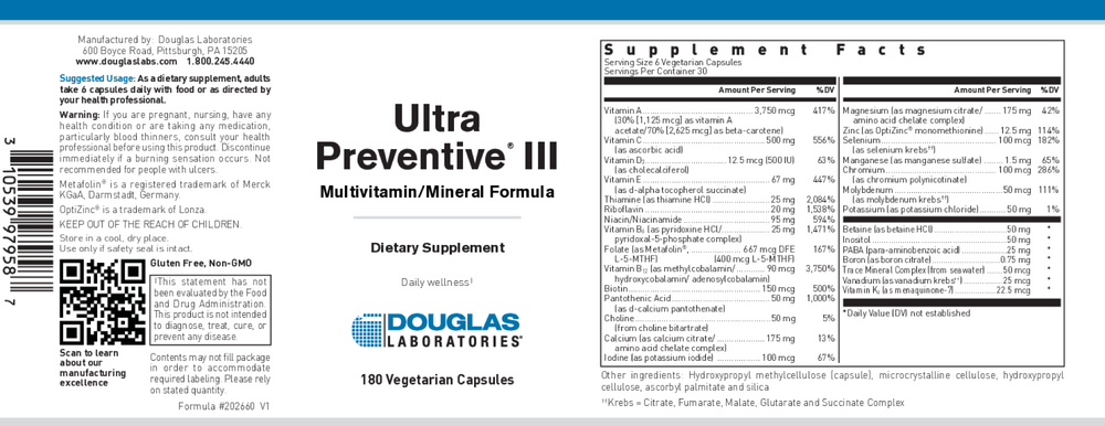 Douglas Laboratories Ultra Preventive III Capsules, 180 Capsules