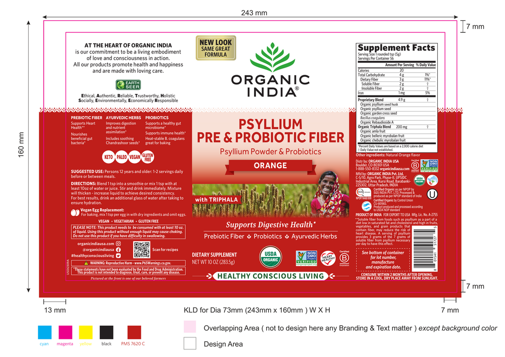 Psyllium Pre & Probiotic Fiber Orange, 283.5 Grams , Ayurveda Brand_Organic India Form_Powder