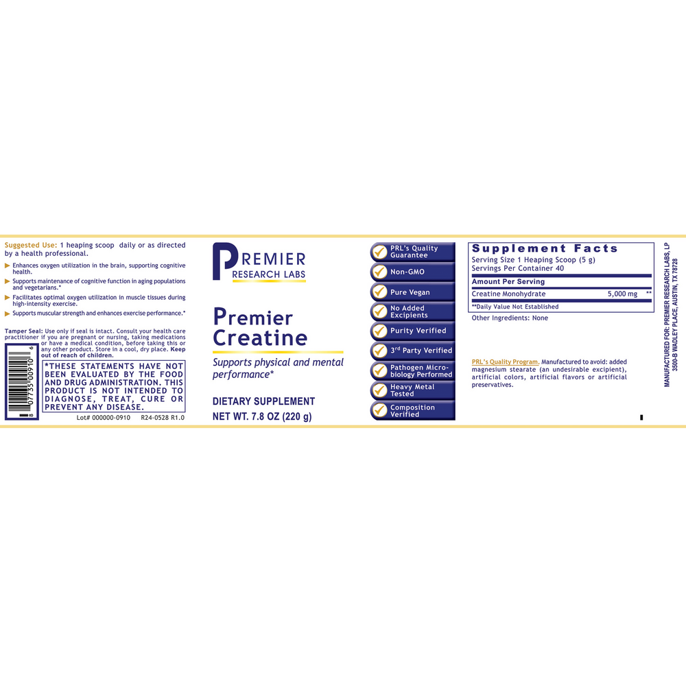 Premier Creatine Monohydrate, 220 Grams , Brand_Premier Research Labs Form_Powder powder Requires Consultation Size_220 Grams