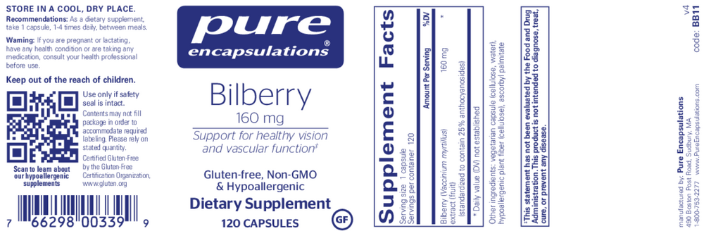 Bilberry 160mg, 120 Capsules