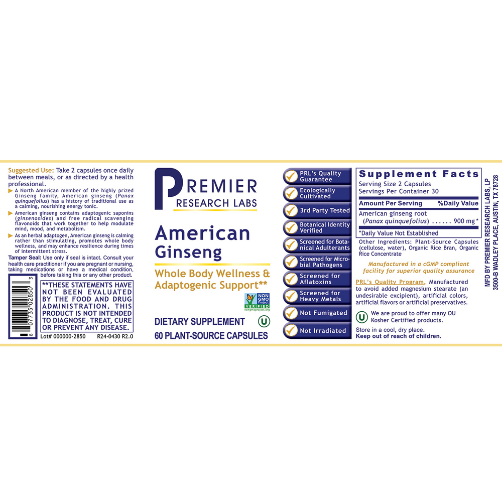 Premier American Ginseng, 60 Capsules , Brand_Premier Research Labs capsules Form_Capsules Requires Consultation Size_60 Capsules