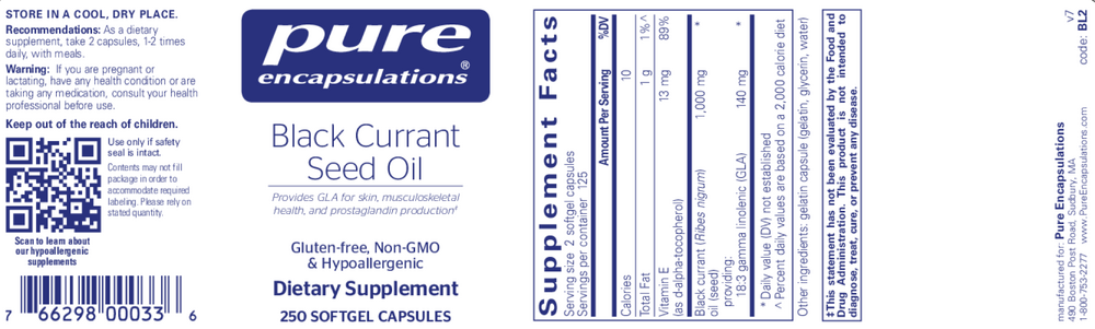 Black Currant Seed Oil, 500 mg, 250 Softgels , Brand_Pure Encapsulations Emersons Form_Softgels Requires Consultation Size_250 Softgels softgels