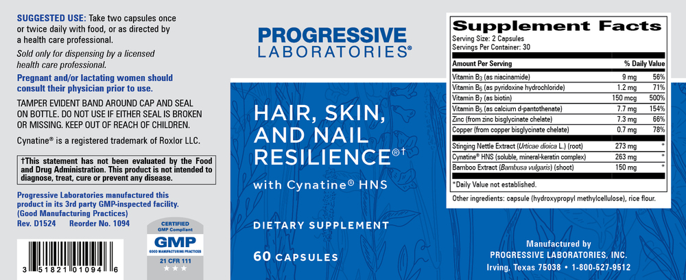 Hair, Skin, and Nail Resilience, 60 Capsules , Brand_Progressive Labs capsules Form_Capsules Requires Consultation Size_60 Capsules