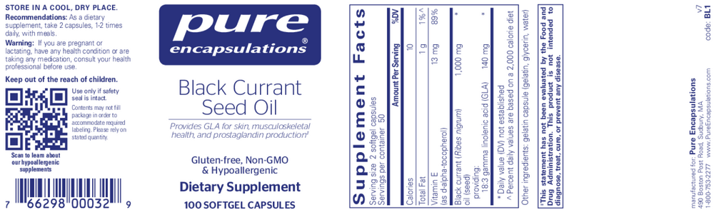 Black Currant Seed Oil, 100 Softgels , Brand_Pure Encapsulations Emersons Form_Softgels Requires Consultation Size_100 Softgel Capsules softgels