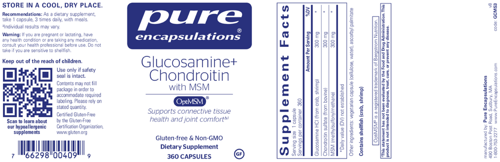 Glucosamine Chondroitin with MSM, 360 Capsules , Brand_Pure Encapsulations caps Emersons Form_Capsules Requires Consultation Size_360 Capsules