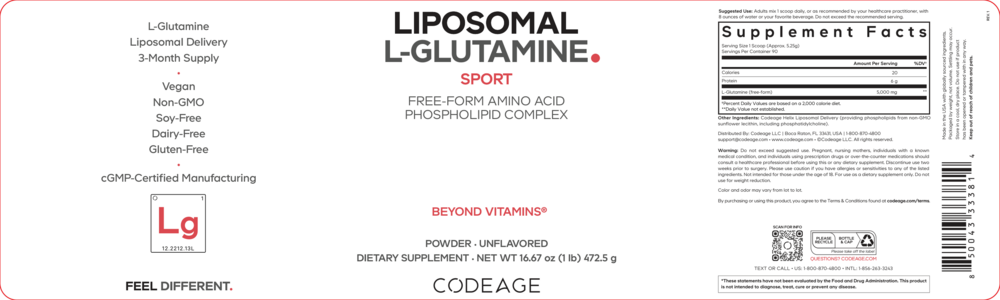 Liposomal L-Glutamine Powder, Unflavored, 1 lb Powder