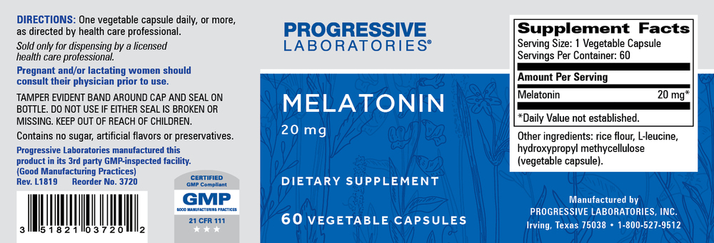 Melatonin 20mg, 60 Capsules , Brand_Progressive Labs capsules Form_Capsules Requires Consultation Size_60 Capsules