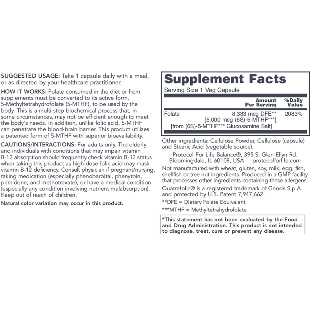 5-Methyl Folate 5000mcg, 50 Capsules , Brand_Protocol for Life Balance capsules Form_Capsules Requires Consultation Size_50 Capsules