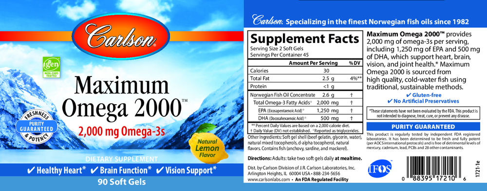 Maximum Omega 2000 (Bonus Bottle), 90 Softgels
