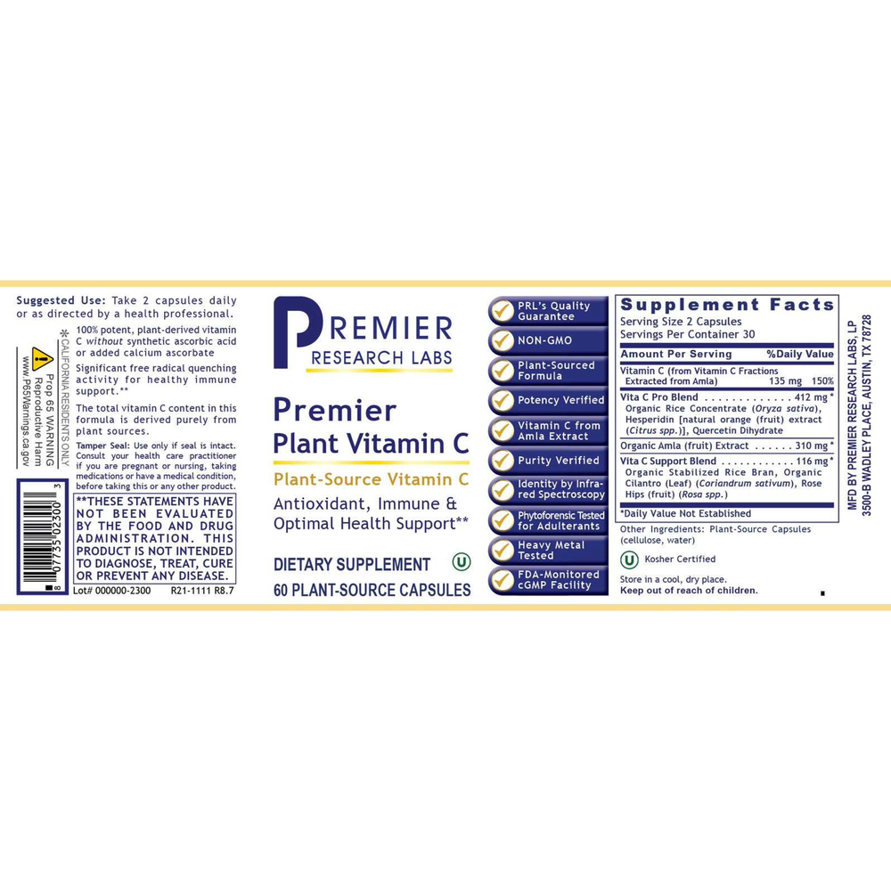 Premier Plant Vitamin C, 60 Capsules , Brand_Premier Research Labs capsules Form_Capsules Requires Consultation Size_60 Capsules