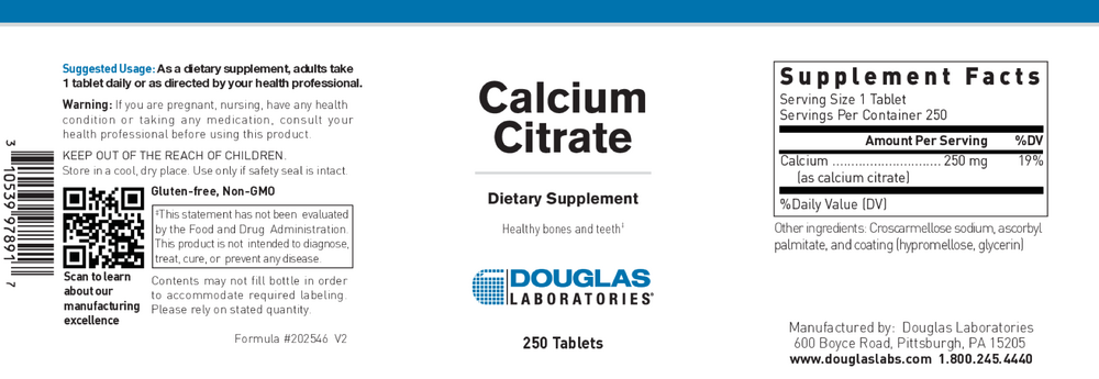 Calcium Citrate (250mg), 250 Tablets
