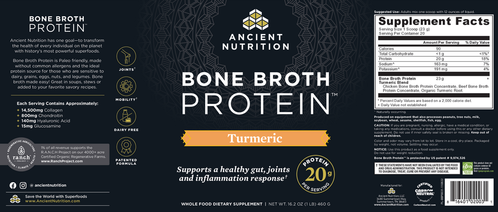 Ancient Nutrition Bone Broth Protein Turmeric - back