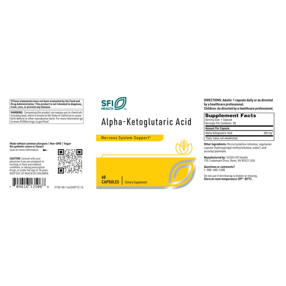 Alpha-Ketoglutaric Acid 300mg, 60 Capsules