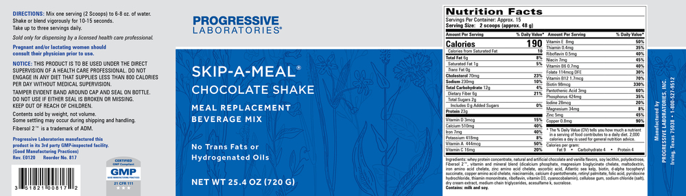 Skip-A-Meal Chocolate, 720 Grams , Brand_Progressive Labs Form_Powder powder Requires Consultation Size_720 Grams
