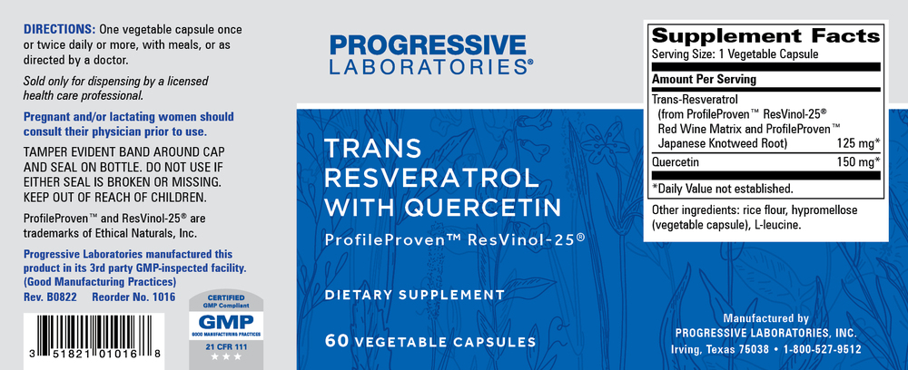 Trans-Resveratrol w/ Quercetin 125mg, 60 Capsules , Brand_Progressive Labs capsules Form_Capsules Requires Consultation Size_60 Capsules