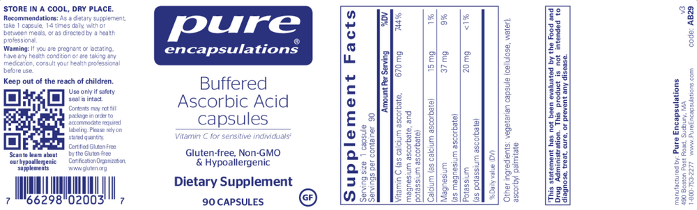 Buffered Ascorbic Acid Capsules, 90 Capsules , Brand_Pure Encapsulations caps Form_Capsules Not Emersons Size_90 Caps