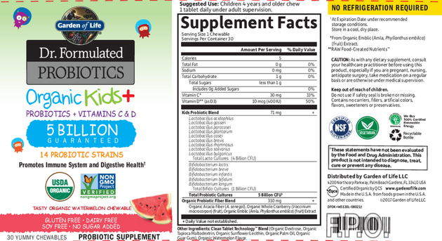 Dr. Formulated Probiotics Organic Kids Watermelon, 30 Chewable Tablets