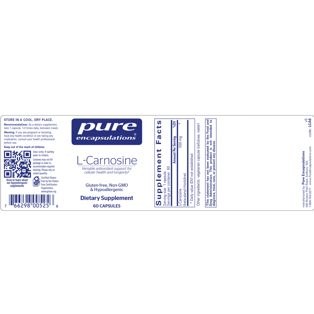 L-Carnosine 500 mg, 60 Capsules , Brand_Pure Encapsulations caps Emersons