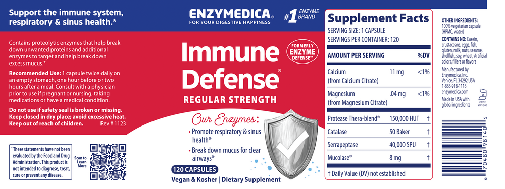 Immune Defense® Regular Strength (formerly Enzyme Defense), 120 Capsules