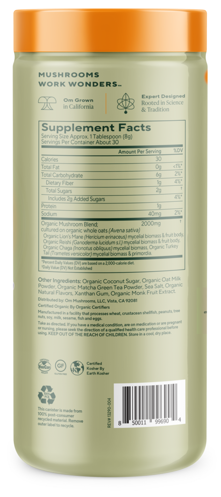Superfood Mushroom Blend, Matcha Latte, 240 Grams , Form_Powder