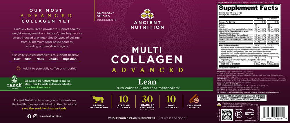 Ancient Nutrition Multi Collagen Advanced Lean, Cinnamon - back