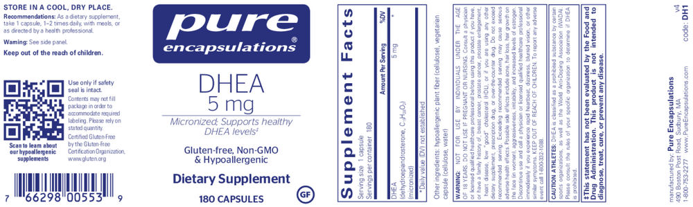 DHEA 5mg, 180 Capsules , Brand_Pure Encapsulations Form_Capsules Requires Consultation Size_180 Capsules