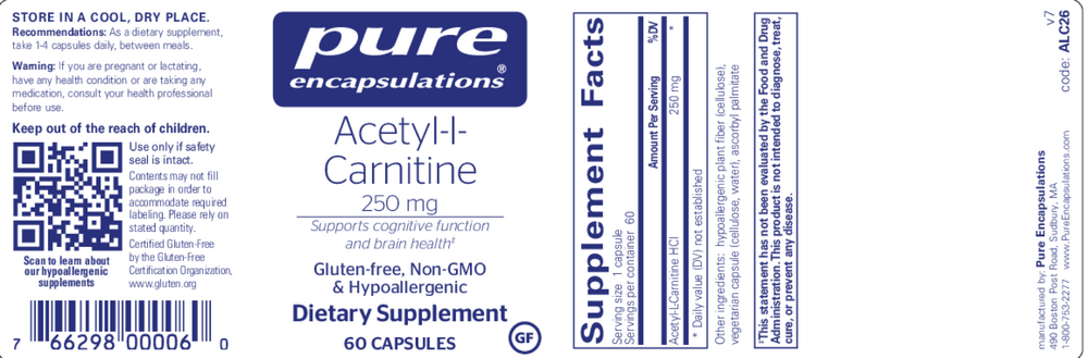Acetyl-l-Carnitine 250 mg , Pure