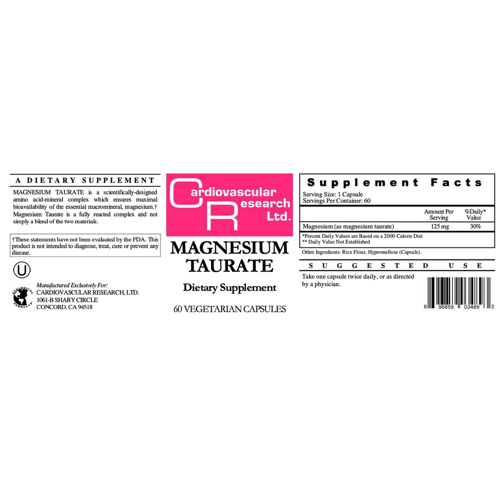 Magnesium Taurate 125mg, 60 Capsules