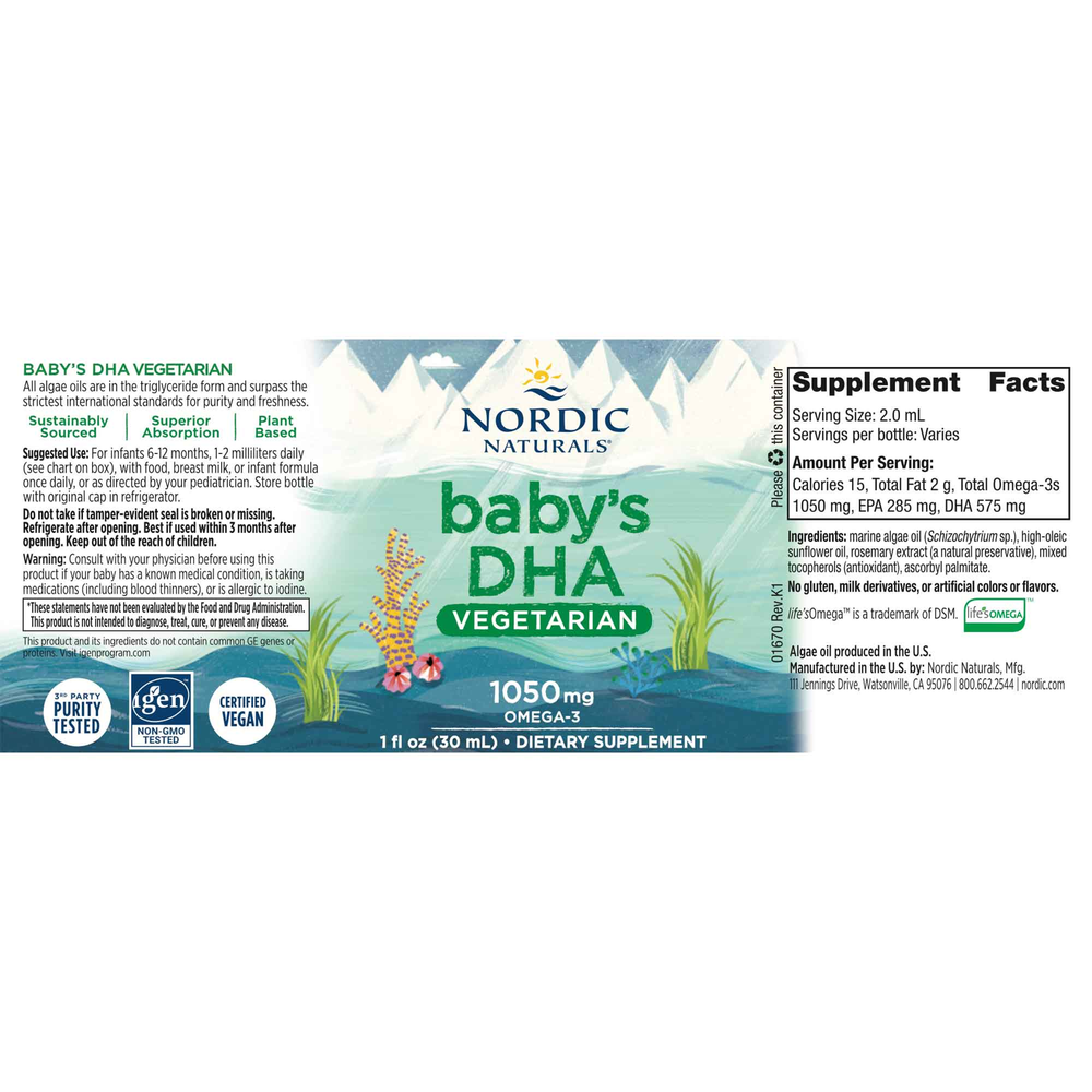 Nordic Naturals Baby's DHA Vegetarian - back of bottle