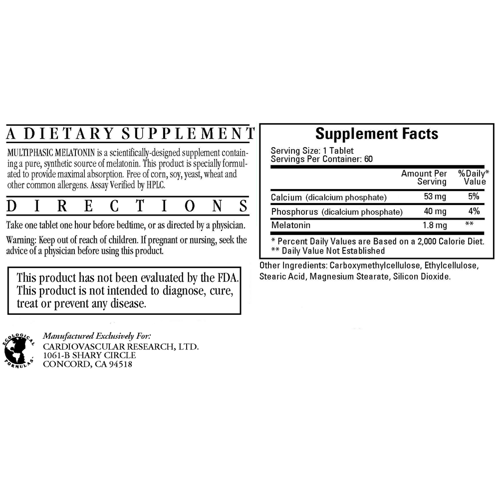 Multiphasic Melatonin SR (1.8mg), 60 Tablets