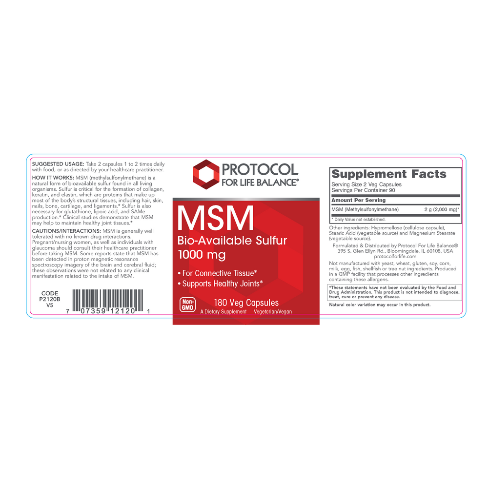 MSM Bio-Available Sulfur, 180 Capsules , Brand_Protocol for Life Balance capsules Form_Capsules Requires Consultation Size_180 Capsules