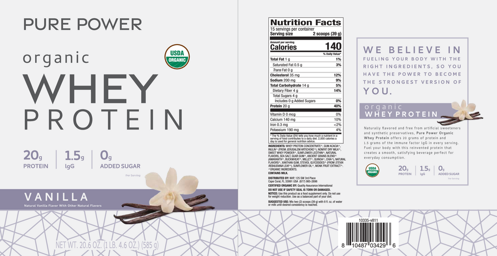 Organic Whey Protein - Vanilla, 585 g Powder