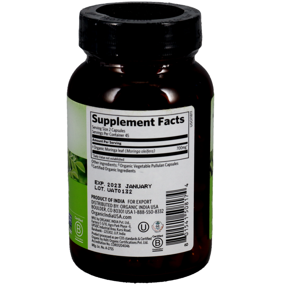 Certified Organic Moringa, 90 Vegetarian Capsules , Ayurveda Brand_Organic India Form_Capsules Form_Vegetarian Capsules Size_90 Caps