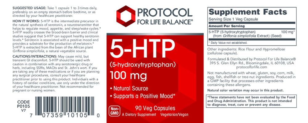 5-HTP 100mg, 90 Capsules , Brand_Protocol for Life Balance capsules Form_Capsules Requires Consultation Size_90 Capsules