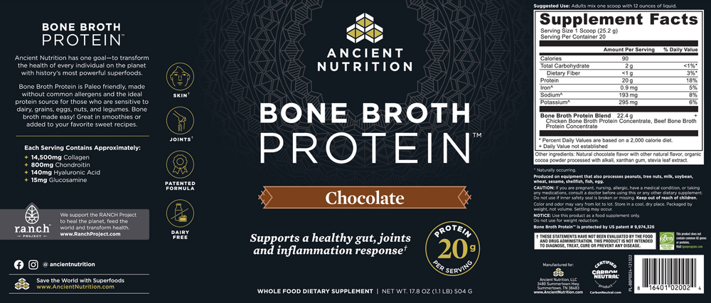Ancient Nutrition Bone Broth Protein Chocolate - back