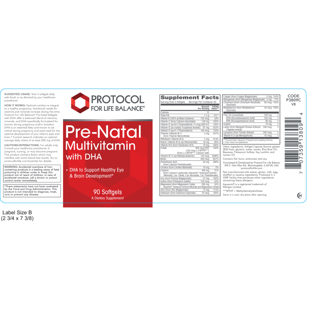 Pre-Natal Multi w/DHA, 90 Softgels , Brand_Protocol for Life Balance Form_Softgels Requires Consultation Size_90 Softgels softgels