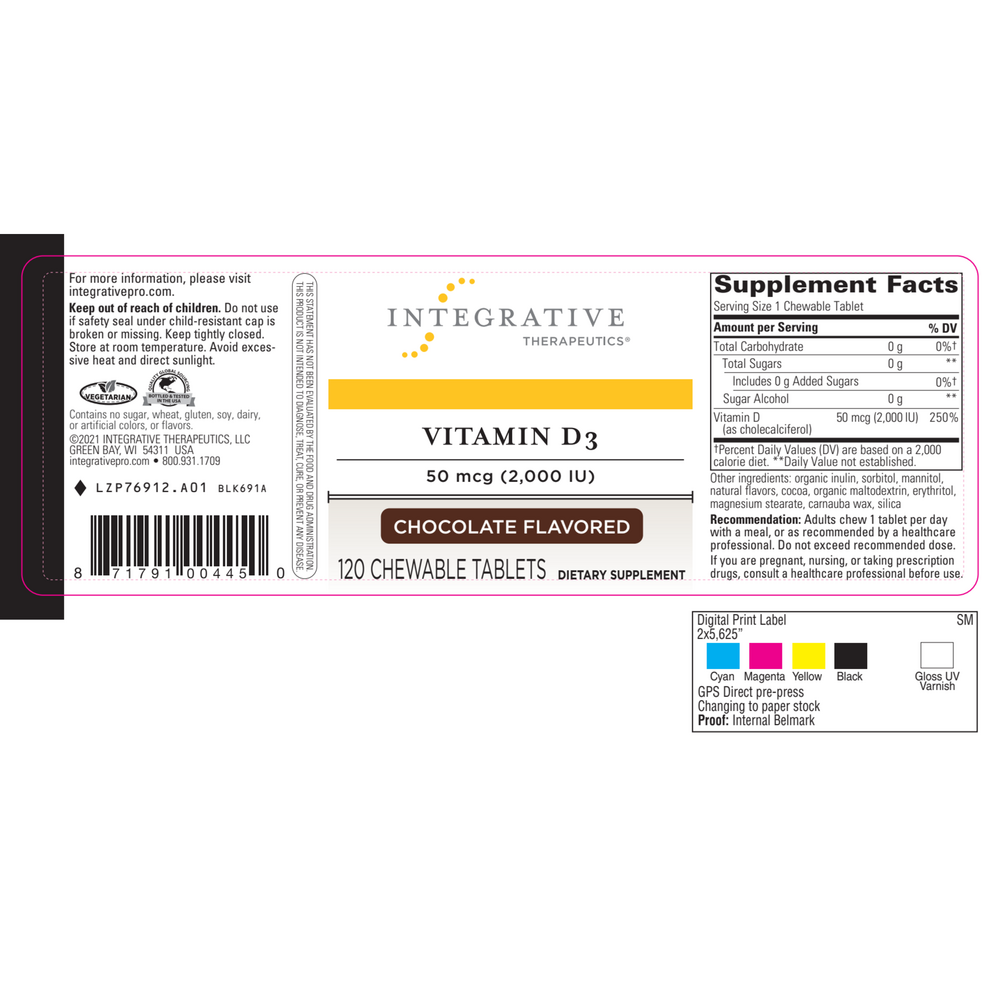 Vitamin D3 2000IU Chewable/Chocolate, 120 Chewable Tablets