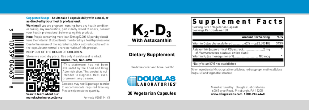 K2-D3 w/Astaxanthin 30c, 30 Capsules