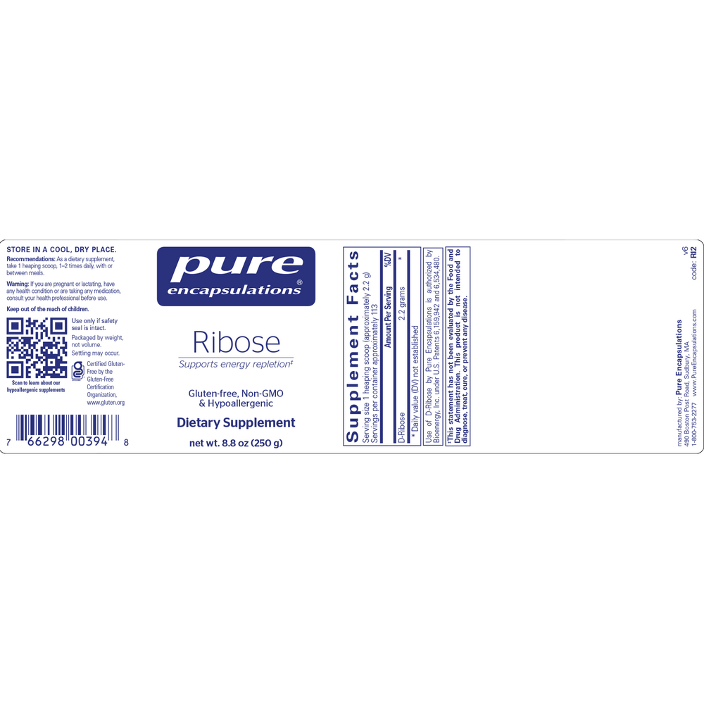 Ribose, 8.8 Oz (250 g) Powder , Brand_Pure Encapsulations Emersons powder