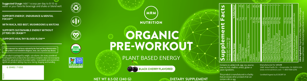 Organic Pre-Workout Black Cherry, 240 Grams