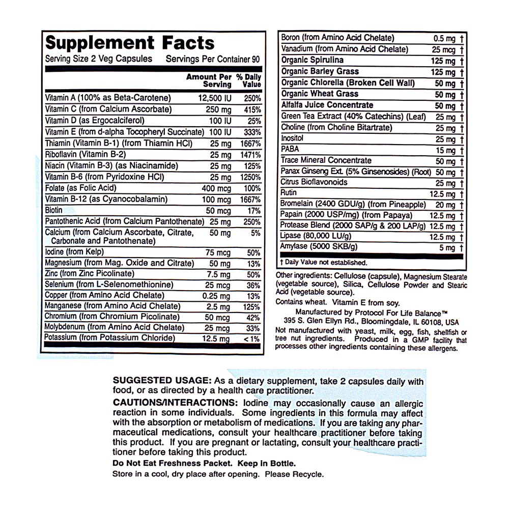 Ortho Multi Greens Iron-Free, 180 Capsules , Brand_Protocol for Life Balance capsules Form_Capsules Requires Consultation Size_180 Capsules