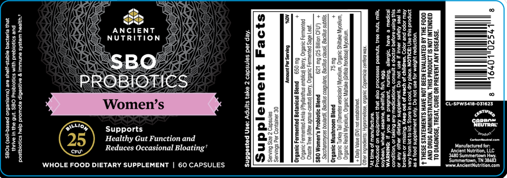 Ancient Nutrition SBO Probiotic Women's - back
